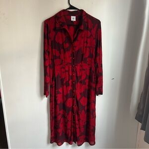 CABI Red Floral Button-Up Dress Size Small